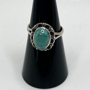 .925 Sterling Silver Sonoran Gold Turquoise Oval Southwestern Style Ring Sz 6.75